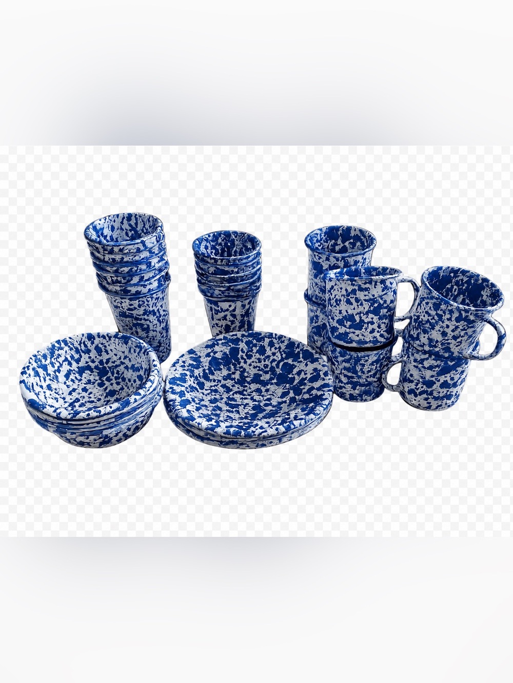 Crow Canyon Home Dark Blue Marble Enamelware 30pcs 6 of mug tumbler bowl plate